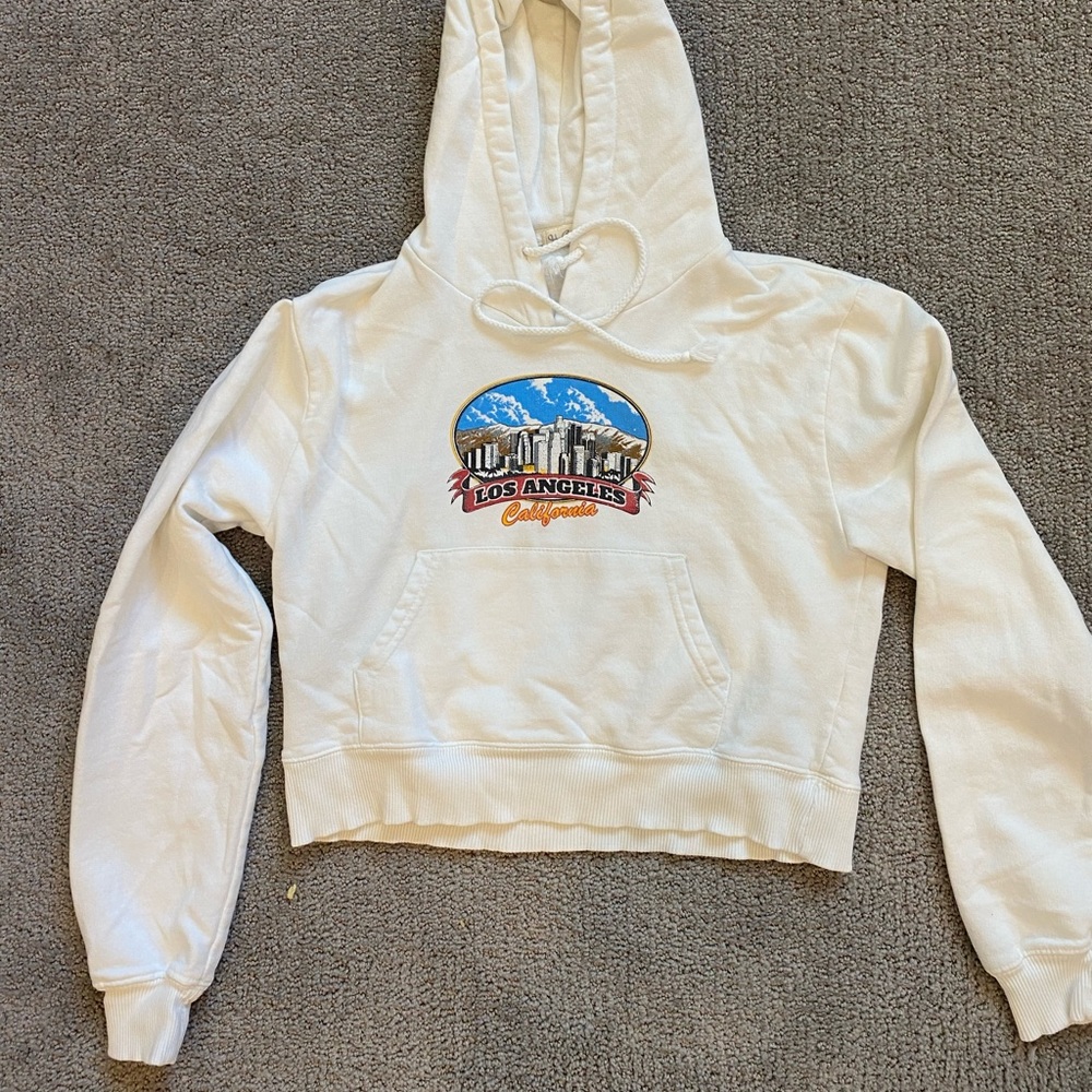 Brandy Melville LA cropped white hoodie
